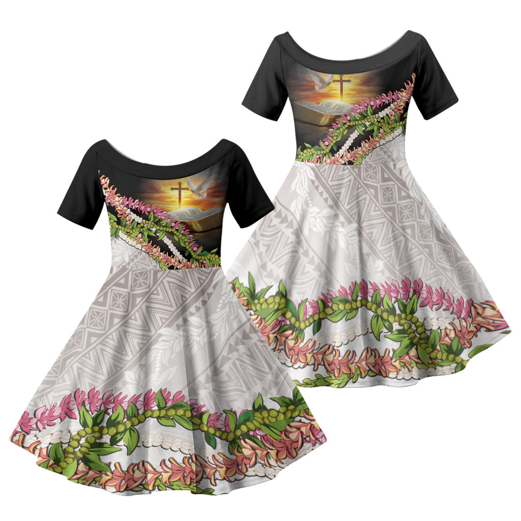 Hawaii Mokihana Mix Pikake Leis Mahalo 'Olelo Family Matching Summer Maxi Dress and Hawaiian Shirt Black LT7 Daughter's Dress Black - Polynesian Pride