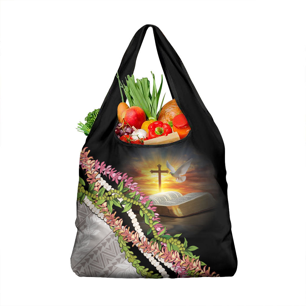 Hawaii Mokihana Mix Pikake Leis Mahalo 'Olelo Grocery Bag Black LT7 1-pack One Size Black - Polynesian Pride
