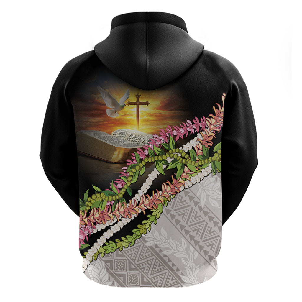 Hawaii Mokihana Mix Pikake Leis Mahalo 'Olelo Hoodie Black LT7 - Polynesian Pride