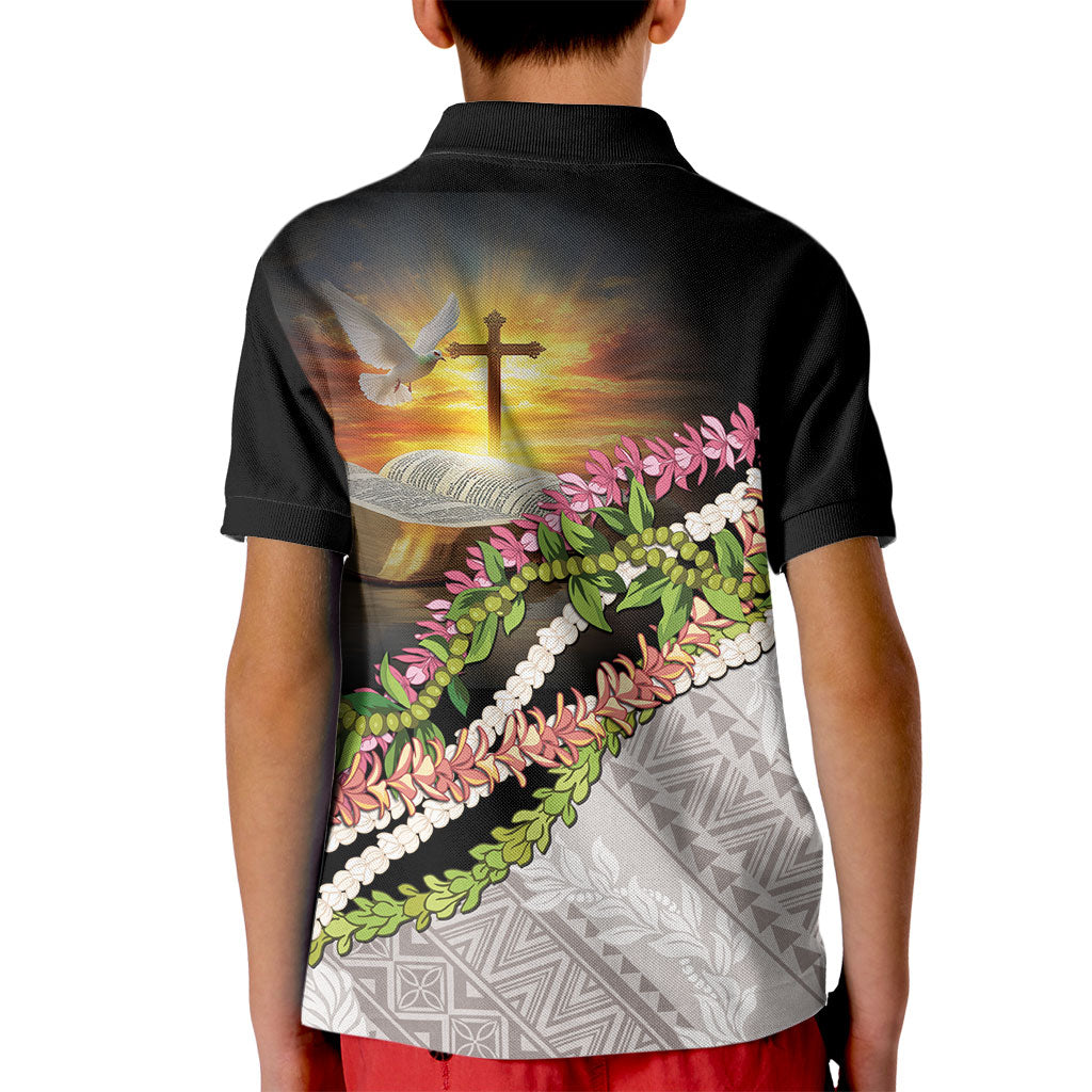 Hawaii Mokihana Mix Pikake Leis Mahalo 'Olelo Kid Polo Shirt Black LT7 - Polynesian Pride
