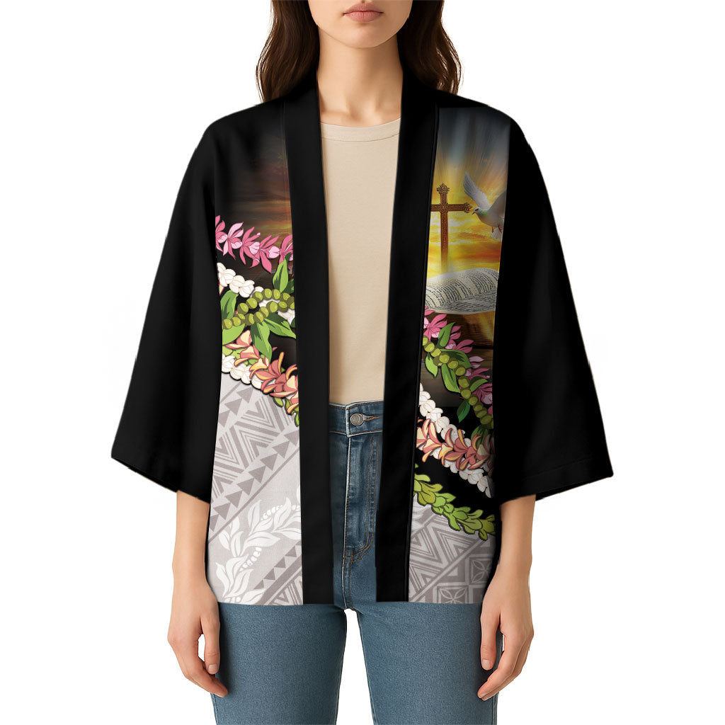 Hawaii Mokihana Mix Pikake Leis Mahalo 'Olelo Kimono Black LT7 - Polynesian Pride