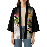 Hawaii Mokihana Mix Pikake Leis Mahalo 'Olelo Kimono Black LT7 - Polynesian Pride