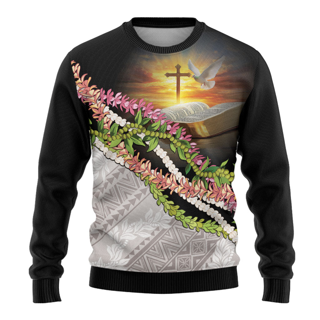 Hawaii Mokihana Mix Pikake Leis Mahalo 'Olelo Ugly Christmas Sweater Black