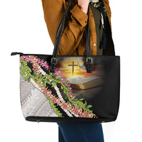 Hawaii Mokihana Mix Pikake Leis Mahalo 'Olelo Leather Tote Bag Black LT7 - Polynesian Pride