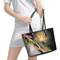 Hawaii Mokihana Mix Pikake Leis Mahalo 'Olelo Leather Tote Bag Black LT7 - Polynesian Pride