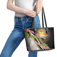 Hawaii Mokihana Mix Pikake Leis Mahalo 'Olelo Leather Tote Bag Black LT7 - Polynesian Pride