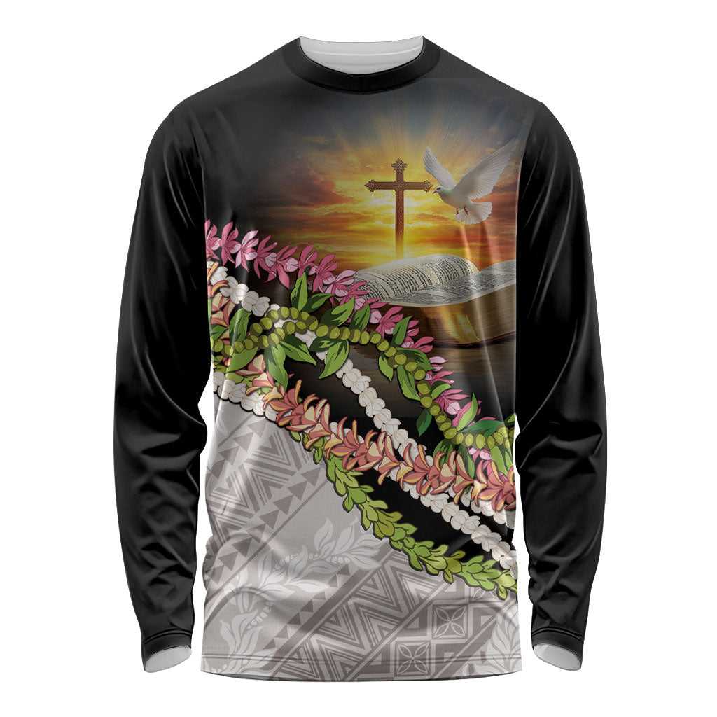 Hawaii Mokihana Mix Pikake Leis Mahalo 'Olelo Long Sleeve Shirt Black LT7 Unisex Black - Polynesian Pride