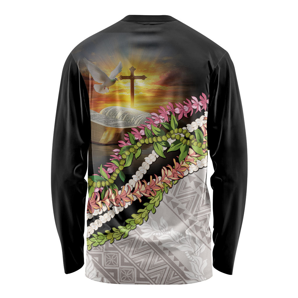 Hawaii Mokihana Mix Pikake Leis Mahalo 'Olelo Long Sleeve Shirt Black LT7 - Polynesian Pride