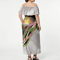 Hawaii Mokihana Mix Pikake Leis Mahalo 'Olelo Off Shoulder Maxi Dress Black LT7 - Polynesian Pride