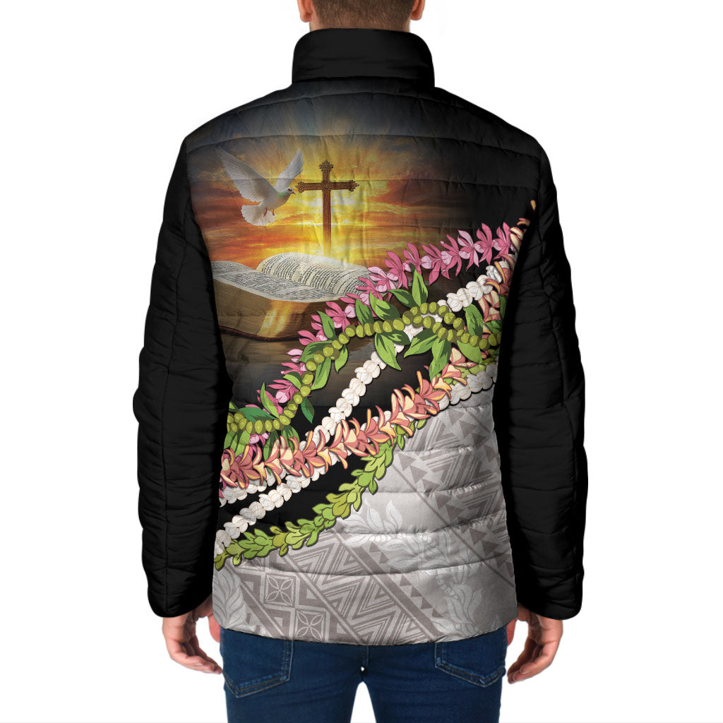 Hawaii Mokihana Mix Pikake Leis Mahalo 'Olelo Padded Jacket Black LT7 - Polynesian Pride