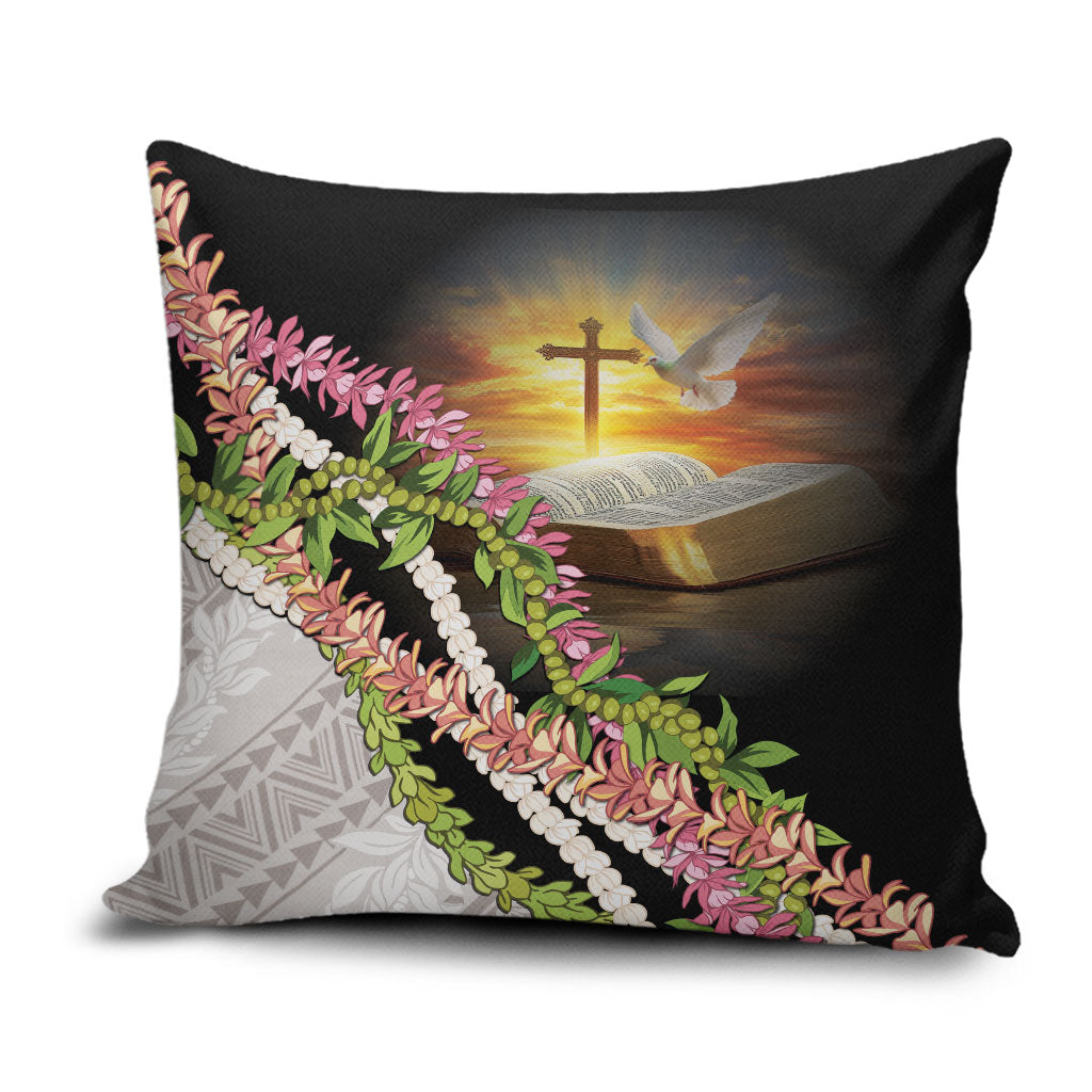 Hawaii Mokihana Mix Pikake Leis Mahalo 'Olelo Pillow Cover Black LT7 Black - Polynesian Pride