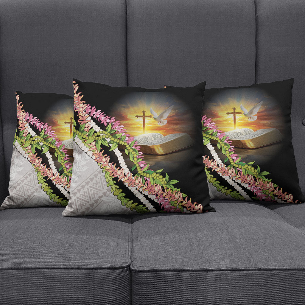 Hawaii Mokihana Mix Pikake Leis Mahalo 'Olelo Pillow Cover Black LT7 - Polynesian Pride