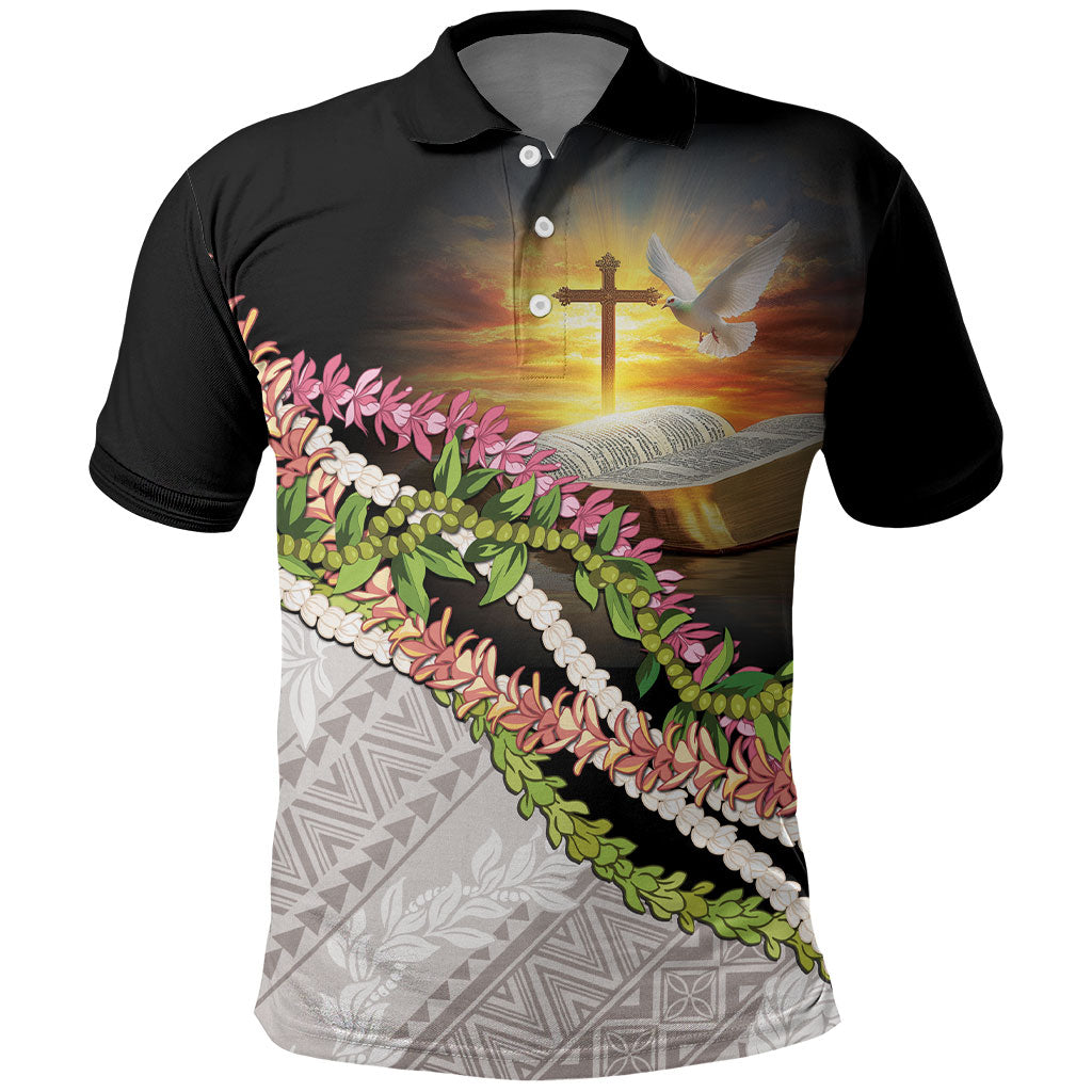 Hawaii Mokihana Mix Pikake Leis Mahalo 'Olelo Polo Shirt Black LT7 Black - Polynesian Pride