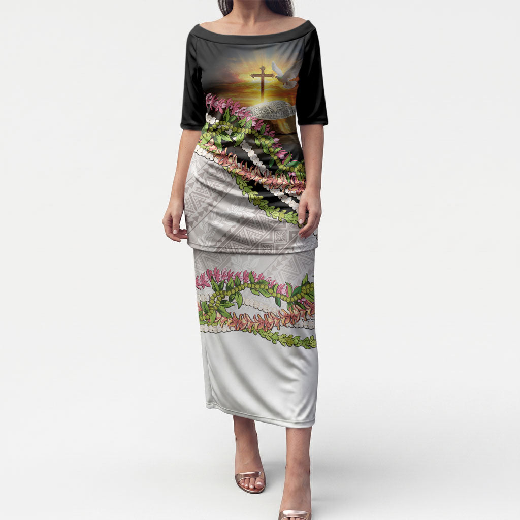 Hawaii Mokihana Mix Pikake Leis Mahalo 'Olelo Puletasi Black LT7 Long Dress Black - Polynesian Pride