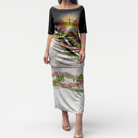 Hawaii Mokihana Mix Pikake Leis Mahalo 'Olelo Puletasi Black LT7 Long Dress Black - Polynesian Pride