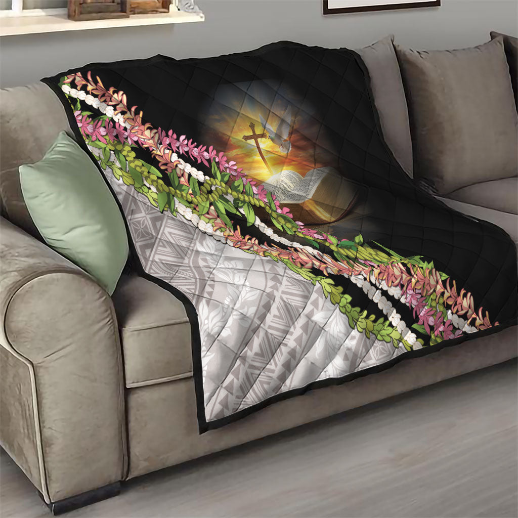 Hawaii Mokihana Mix Pikake Leis Mahalo 'Olelo Quilt Black LT7 - Polynesian Pride