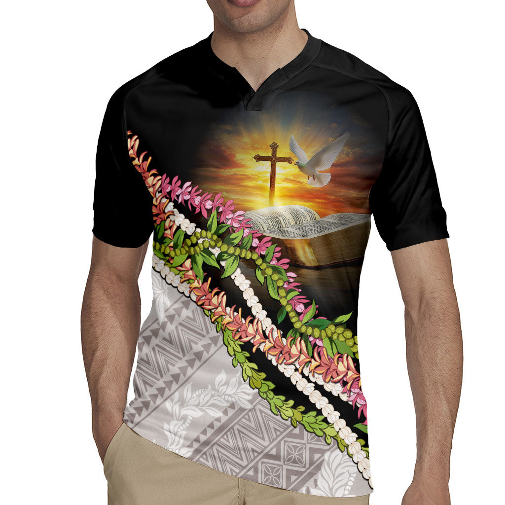 Hawaii Mokihana Mix Pikake Leis Mahalo 'Olelo Rugby Jersey Black LT7 - Polynesian Pride
