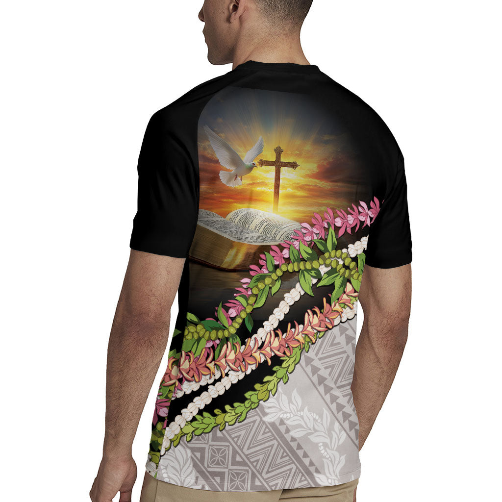 Hawaii Mokihana Mix Pikake Leis Mahalo 'Olelo Rugby Jersey Black LT7 - Polynesian Pride