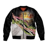 Hawaii Mokihana Mix Pikake Leis Mahalo 'Olelo Sleeve Zip Bomber Jacket Black LT7 Unisex Black - Polynesian Pride