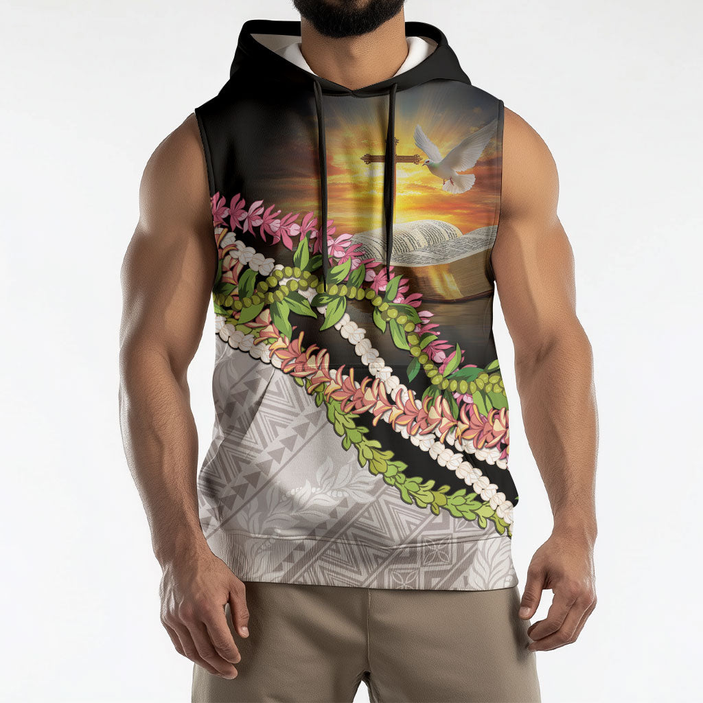 Hawaii Mokihana Mix Pikake Leis Mahalo 'Olelo Sleeveless Hoodie Black LT7 - Polynesian Pride