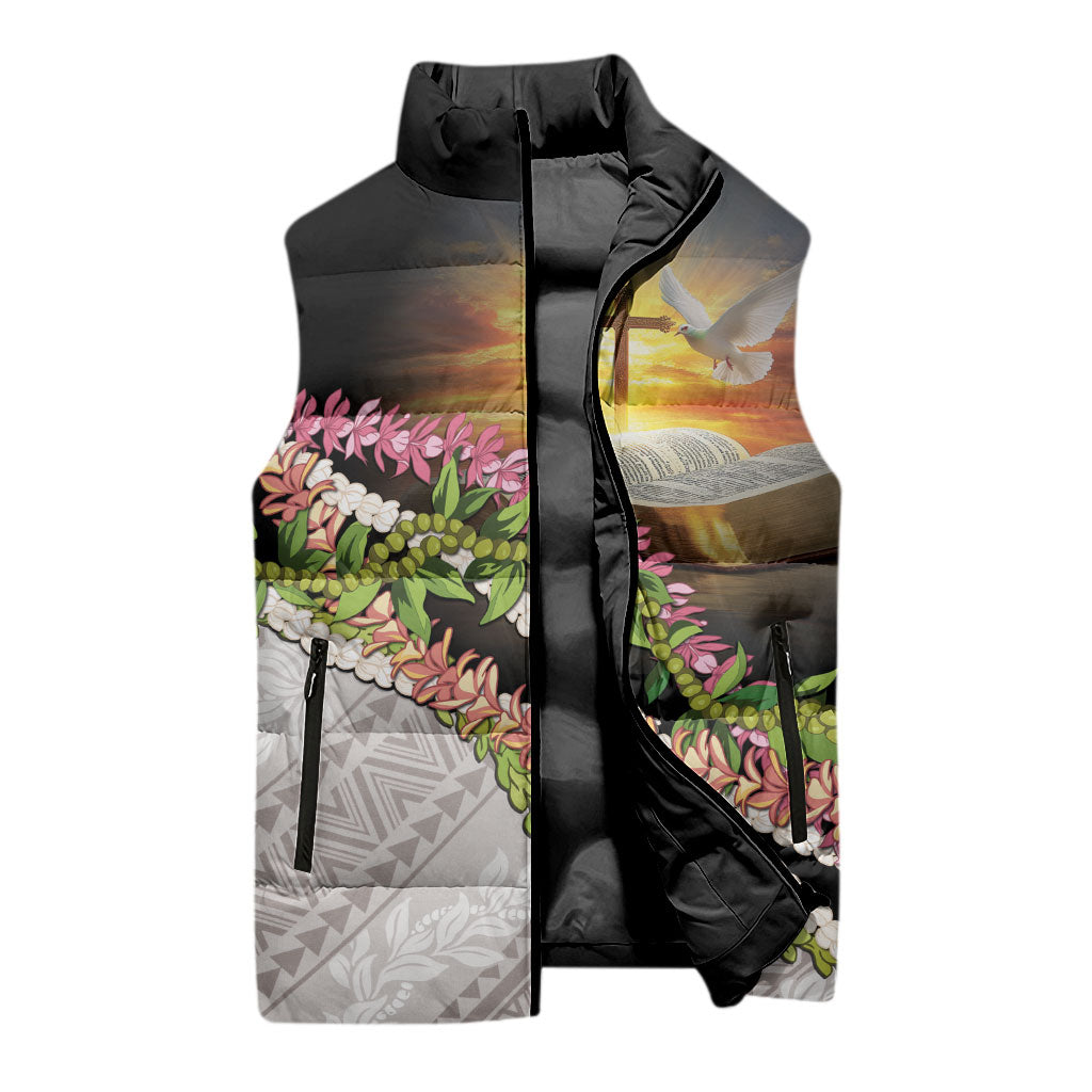 Hawaii Mokihana Mix Pikake Leis Mahalo 'Olelo Sleeveless Puffer Jacket Black LT7 - Polynesian Pride