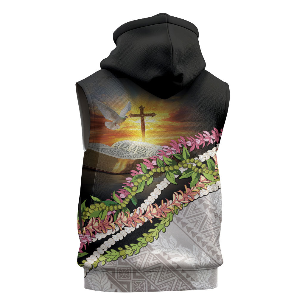 Hawaii Mokihana Mix Pikake Leis Mahalo 'Olelo Sleeveless Zip Hoodie Black LT7 - Polynesian Pride