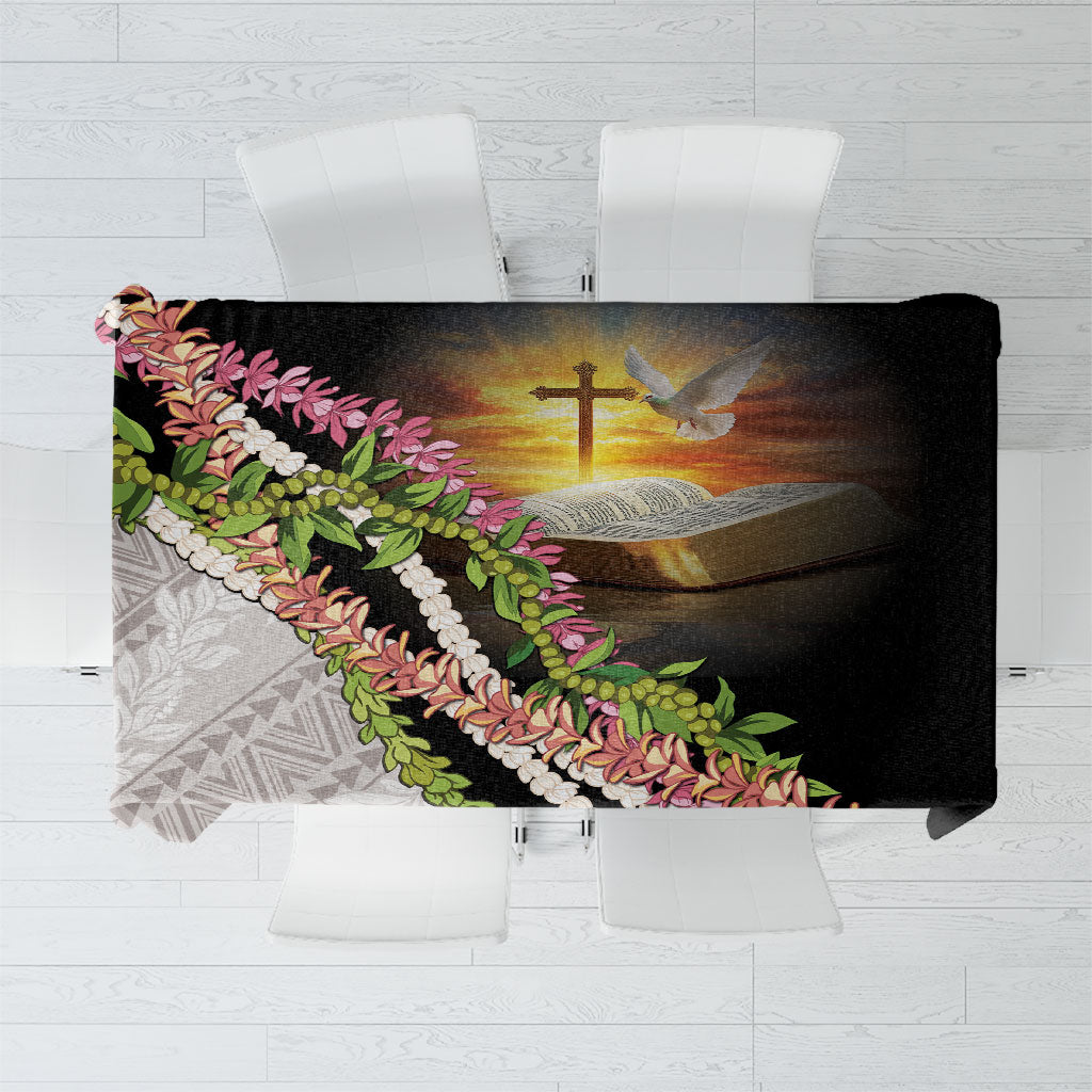 Hawaii Mokihana Mix Pikake Leis Mahalo 'Olelo Tablecloth Black LT7 Black - Polynesian Pride