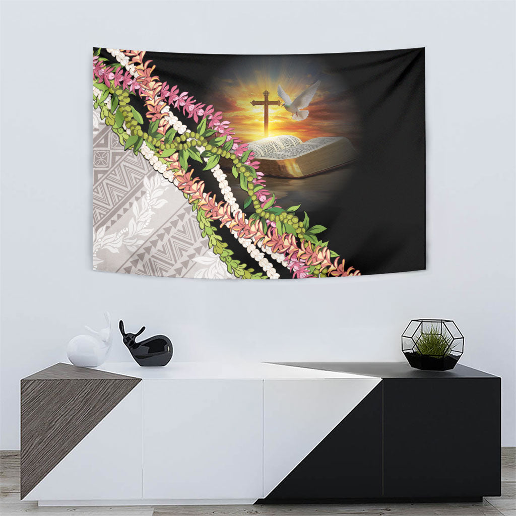 Hawaii Mokihana Mix Pikake Leis Mahalo 'Olelo Tapestry Black LT7 - Polynesian Pride