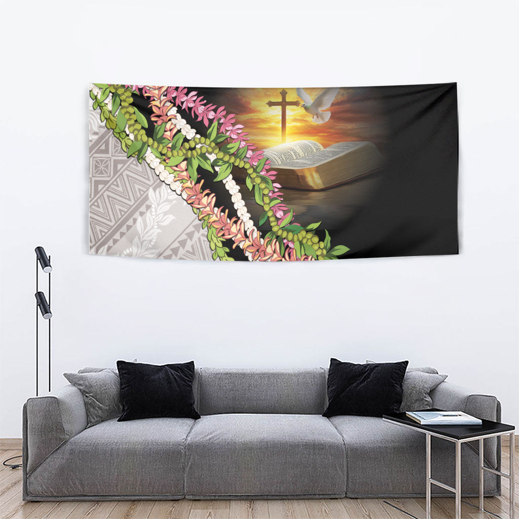 Hawaii Mokihana Mix Pikake Leis Mahalo 'Olelo Tapestry Black LT7 - Polynesian Pride