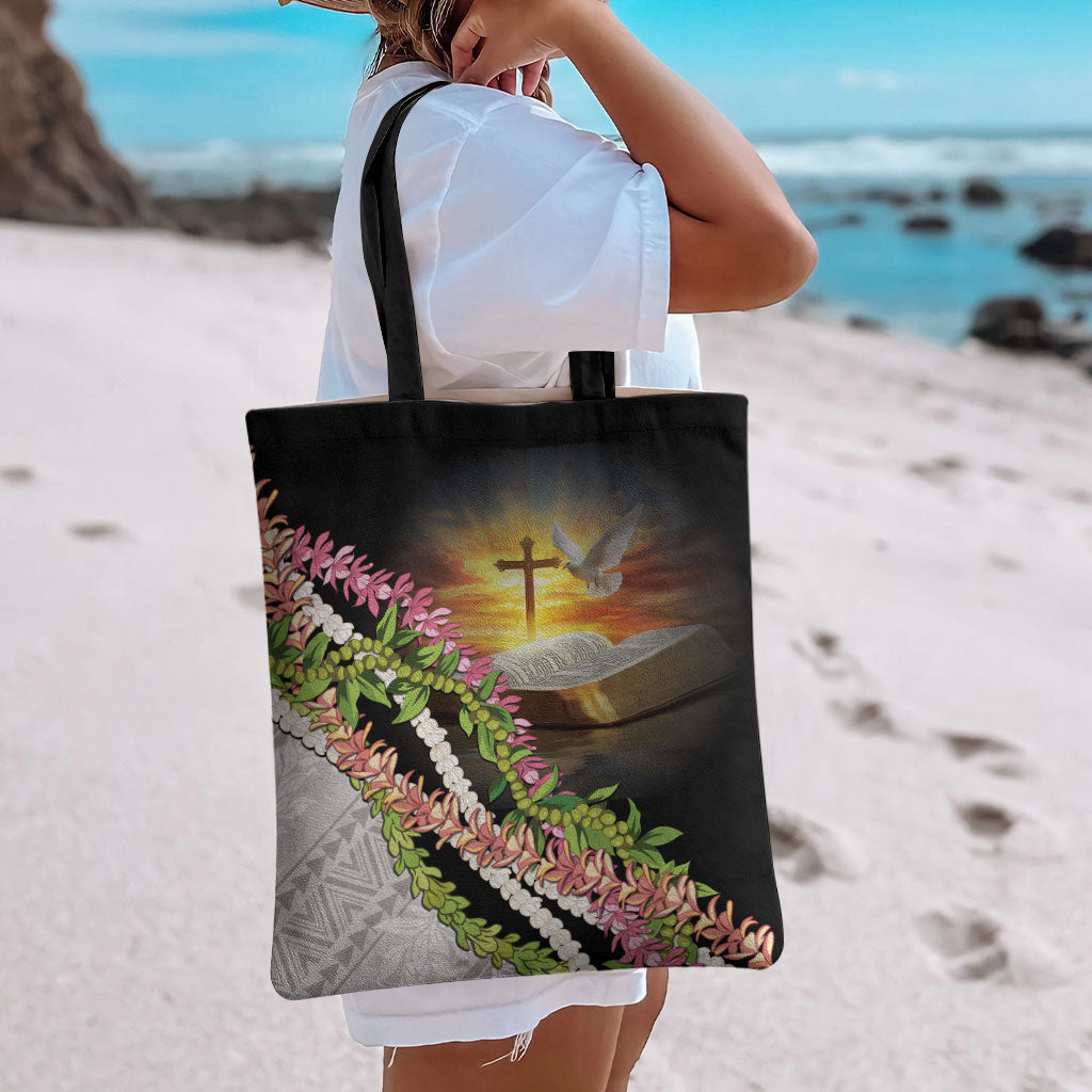 Hawaii Mokihana Mix Pikake Leis Mahalo 'Olelo Tote Bag Black LT7 - Polynesian Pride