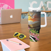 Hawaii Mokihana Mix Pikake Leis Mahalo 'Olelo Tumbler With Handle Black LT7 - Polynesian Pride