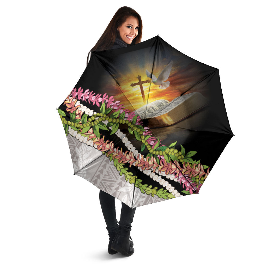 Hawaii Mokihana Mix Pikake Leis Mahalo 'Olelo Umbrella Black LT7 - Polynesian Pride