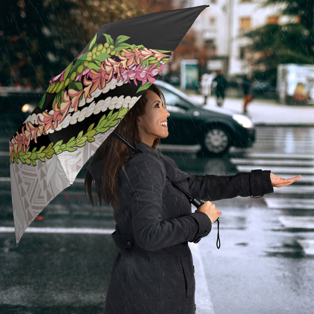 Hawaii Mokihana Mix Pikake Leis Mahalo 'Olelo Umbrella Black LT7 - Polynesian Pride