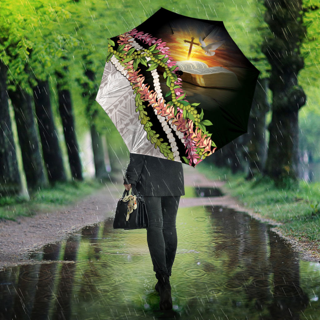 Hawaii Mokihana Mix Pikake Leis Mahalo 'Olelo Umbrella Black LT7 - Polynesian Pride