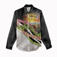 Hawaii Mokihana Mix Pikake Leis Mahalo 'Olelo Women Casual Shirt Black LT7 - Polynesian Pride