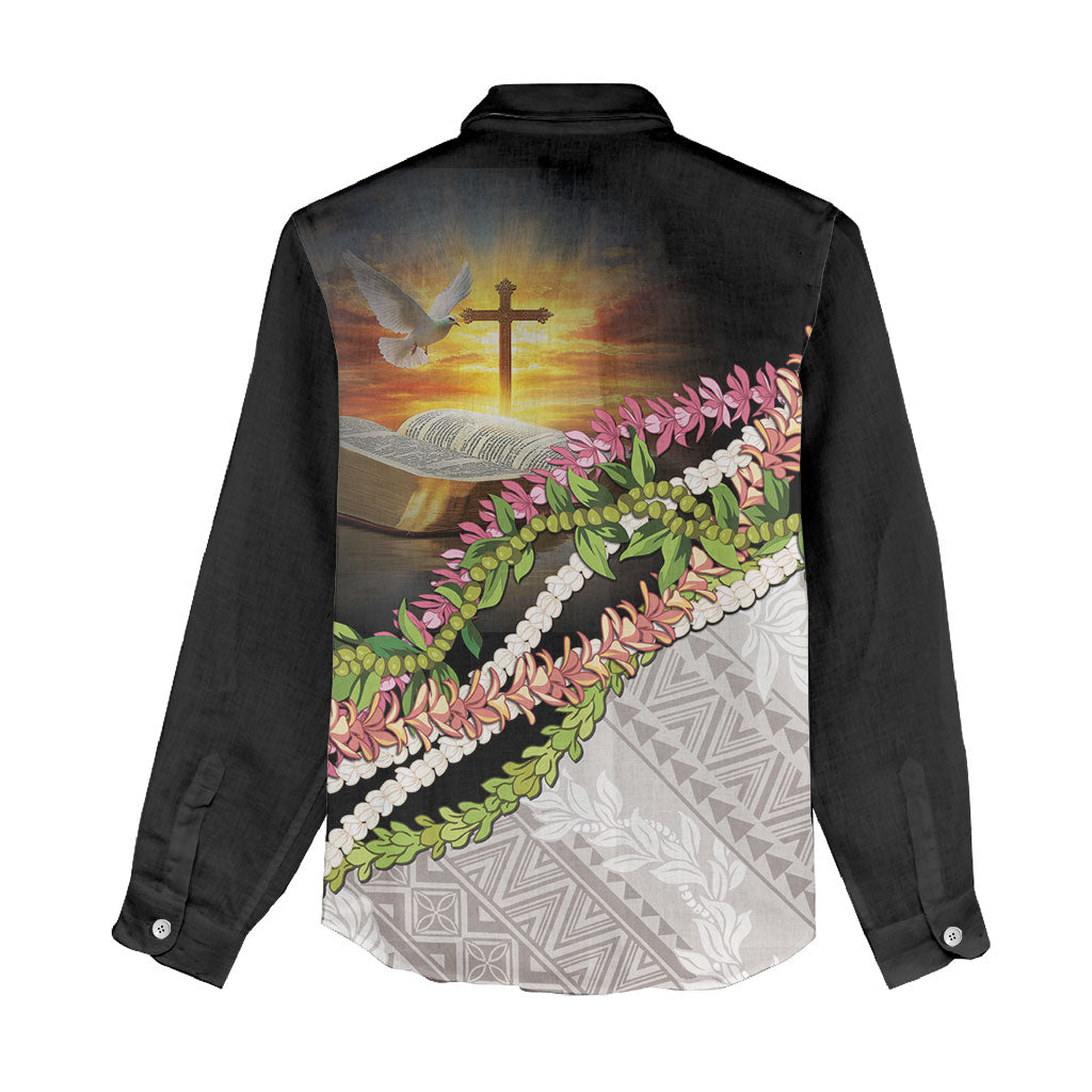 Hawaii Mokihana Mix Pikake Leis Mahalo 'Olelo Women Casual Shirt Black LT7 - Polynesian Pride