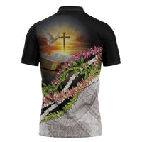Hawaii Mokihana Mix Pikake Leis Mahalo 'Olelo Zipper Polo Shirt Black LT7 - Polynesian Pride