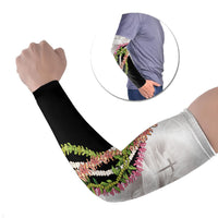 Hawaii Mokihana Mix Pikake Leis Mahalo 'Olelo Arm Sleeves White Tapa LT7 Set of 2 White - Polynesian Pride