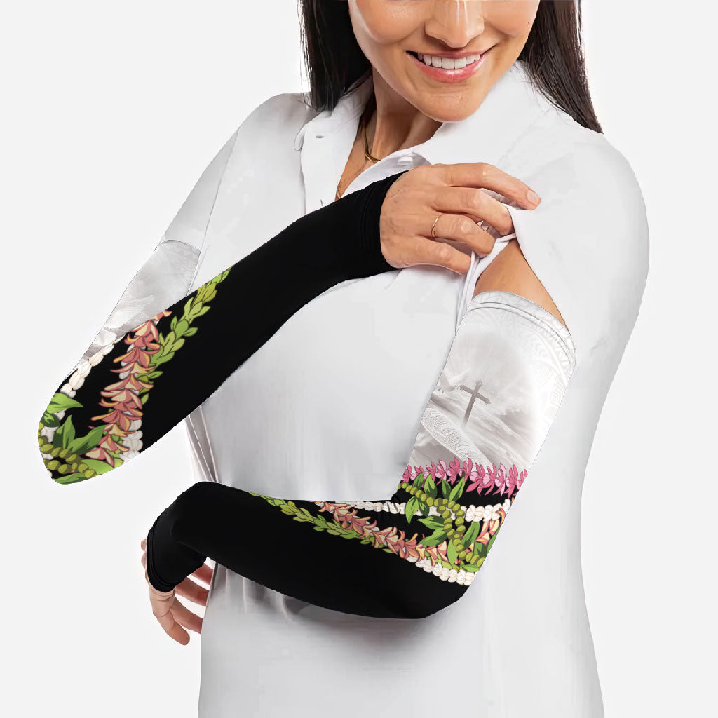 Hawaii Mokihana Mix Pikake Leis Mahalo 'Olelo Arm Sleeves White Tapa LT7 - Polynesian Pride