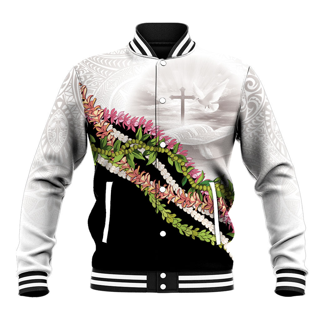 Hawaii Mokihana Mix Pikake Leis Mahalo 'Olelo Baseball Jacket White Tapa LT7 Unisex White - Polynesian Pride
