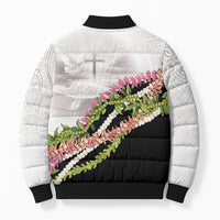 Hawaii Mokihana Mix Pikake Leis Mahalo 'Olelo Bomber Puffer Jacket White Tapa LT7 - Polynesian Pride