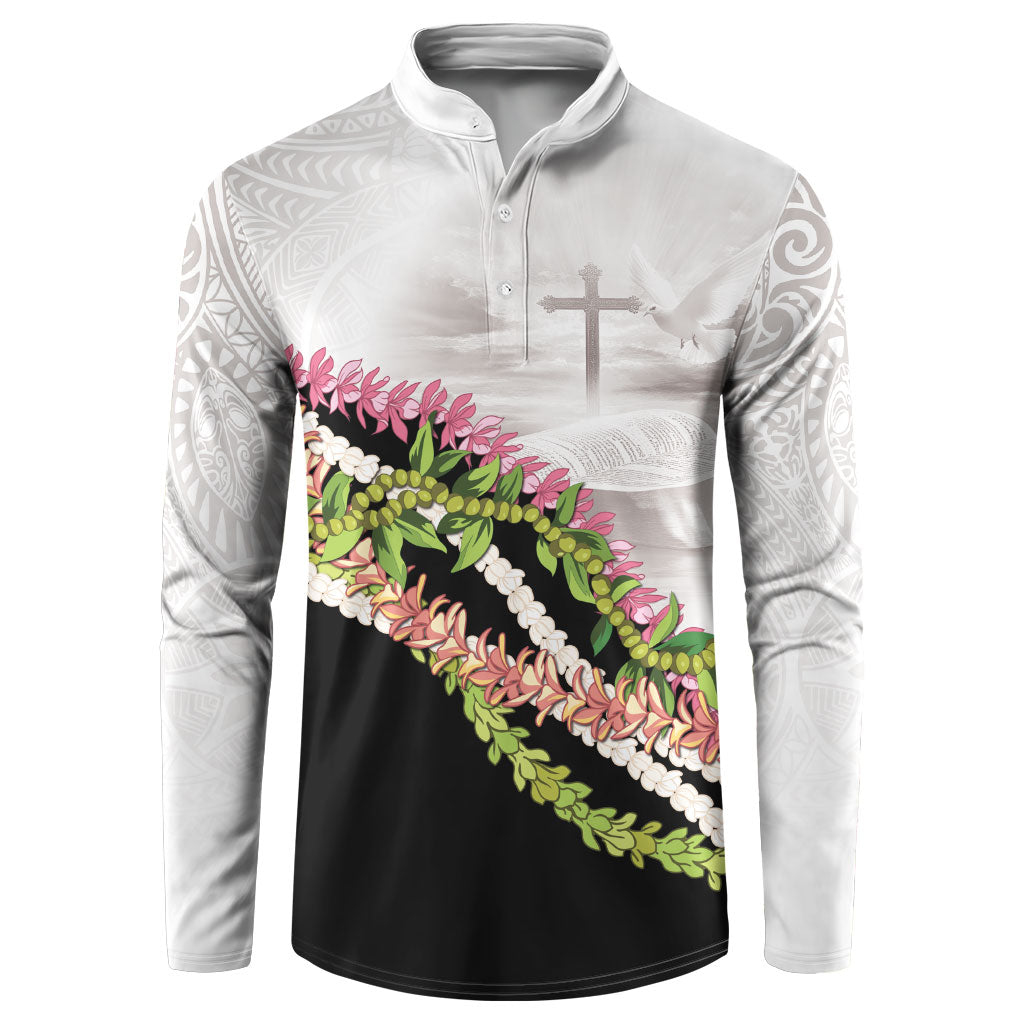 Hawaii Mokihana Mix Pikake Leis Mahalo 'Olelo Button Sweatshirt White Tapa LT7 White - Polynesian Pride