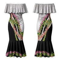 Hawaii Mokihana Mix Pikake Leis Mahalo 'Olelo Couples Matching Mermaid Dress and Hawaiian Shirt White Tapa LT7 - Polynesian Pride