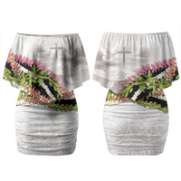 Hawaii Mokihana Mix Pikake Leis Mahalo 'Olelo Couples Matching Off Shoulder Short Dress and Long Sleeve Button Shirt White Tapa LT7 - Polynesian Pride