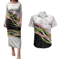 Hawaii Mokihana Mix Pikake Leis Mahalo 'Olelo Couples Matching Puletasi and Hawaiian Shirt White Tapa LT7 White - Polynesian Pride