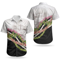 Hawaii Mokihana Mix Pikake Leis Mahalo 'Olelo Couples Matching Short Sleeve Bodycon Dress and Hawaiian Shirt White Tapa LT7 - Polynesian Pride