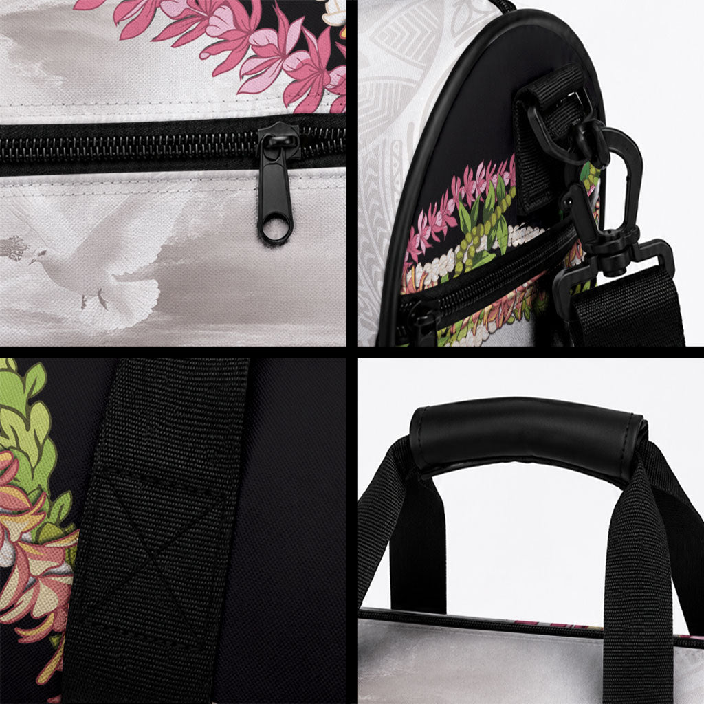 Hawaii Mokihana Mix Pikake Leis Mahalo 'Olelo Duffle Bag White Tapa