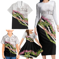 Hawaii Mokihana Mix Pikake Leis Mahalo 'Olelo Family Matching Long Sleeve Bodycon Dress and Hawaiian Shirt White Tapa LT7 - Polynesian Pride