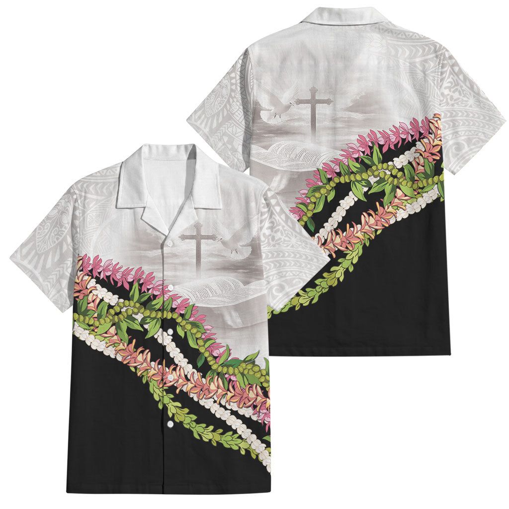 Hawaii Mokihana Mix Pikake Leis Mahalo 'Olelo Family Matching Off The Shoulder Long Sleeve Dress and Hawaiian Shirt White Tapa LT7 Dad's Shirt - Short Sleeve White - Polynesian Pride