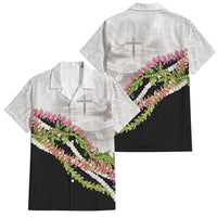 Hawaii Mokihana Mix Pikake Leis Mahalo 'Olelo Family Matching Off Shoulder Maxi Dress and Hawaiian Shirt White Tapa LT7 Dad's Shirt - Short Sleeve White - Polynesian Pride